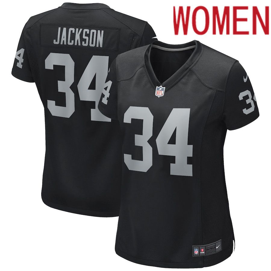Women Oakland Raiders #34 Bo Jackson Nike Black Game Retired Player NFL Jersey->women nfl jersey->Women Jersey